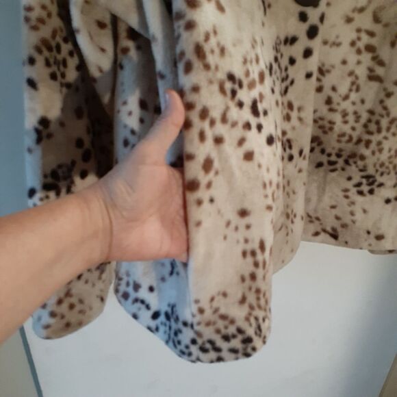 Susan Graver animal print fleece fur jacket 2X beige brown nwot fall - Picture 4 of 7